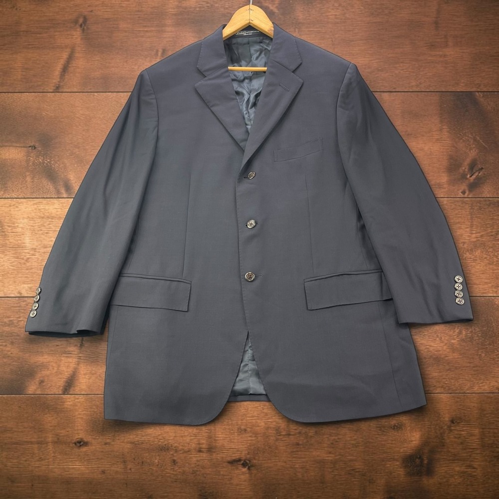 Vintage Polo Ralph Lauren Blue Label Navy Wool 3 Button Blazer Made in Italy 42R
